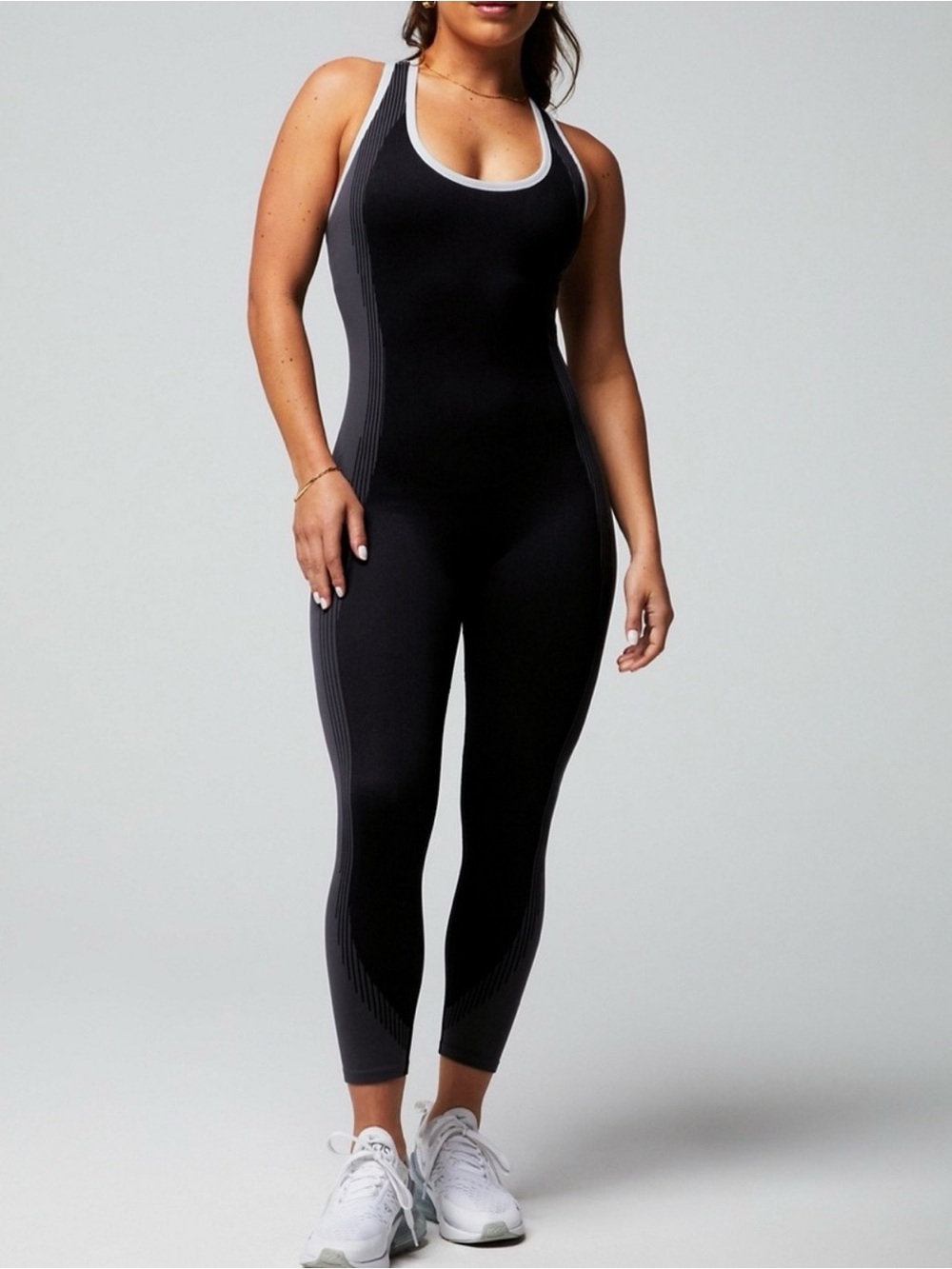 Fabletics Seamless Fusion 7/8 Jumpsuit Black Onyx White Large
